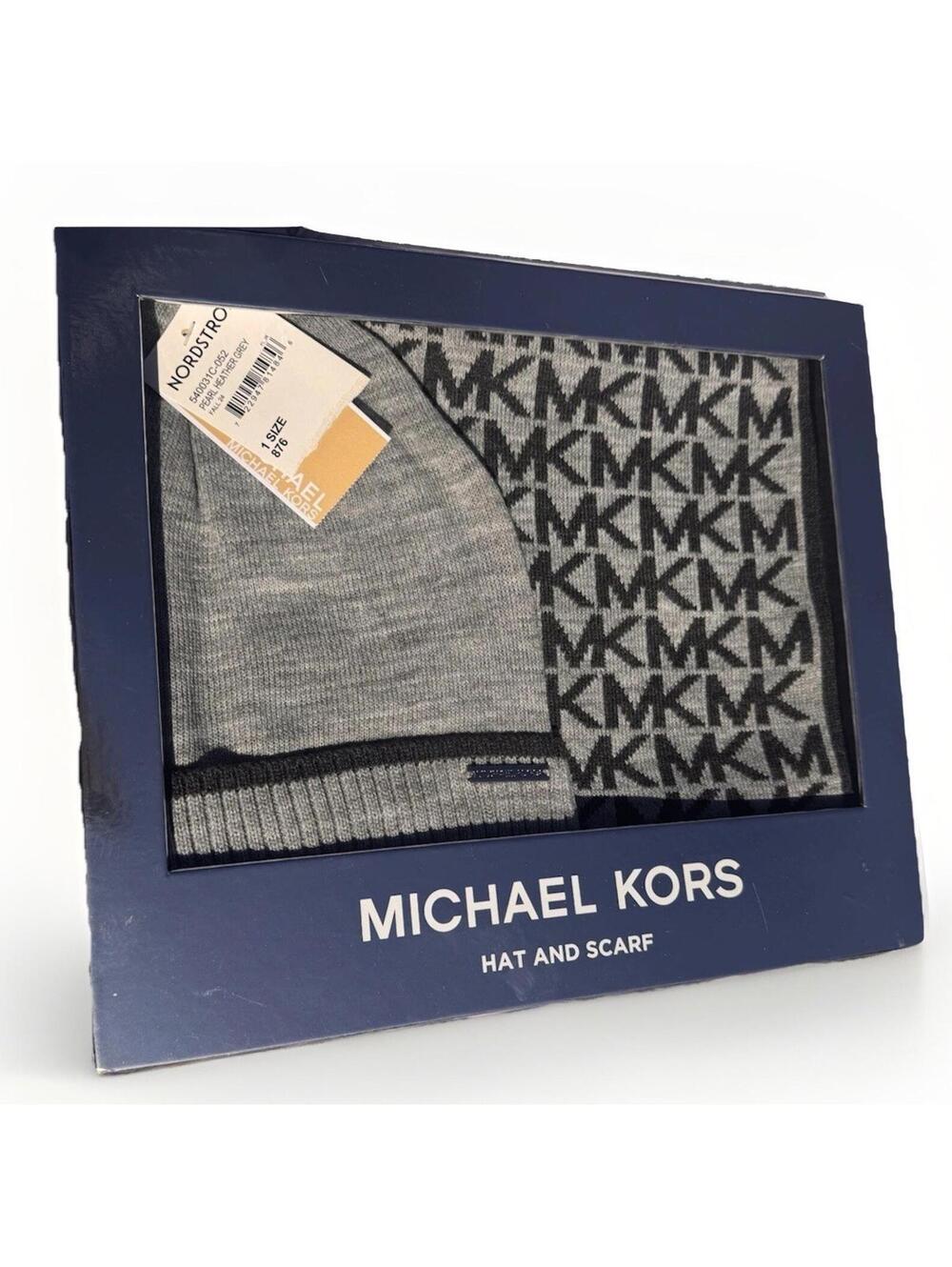MICHAEL KORS PEARL HEATHER GREY HAT & SCARF 2 PIECE SET - NWT